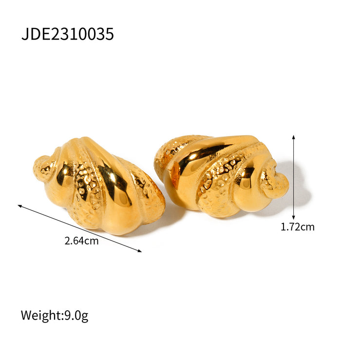 Designer 18K Gold Plated Stainless Steel Hammered Croissant Earrings - Exclusive Jewelry for Women