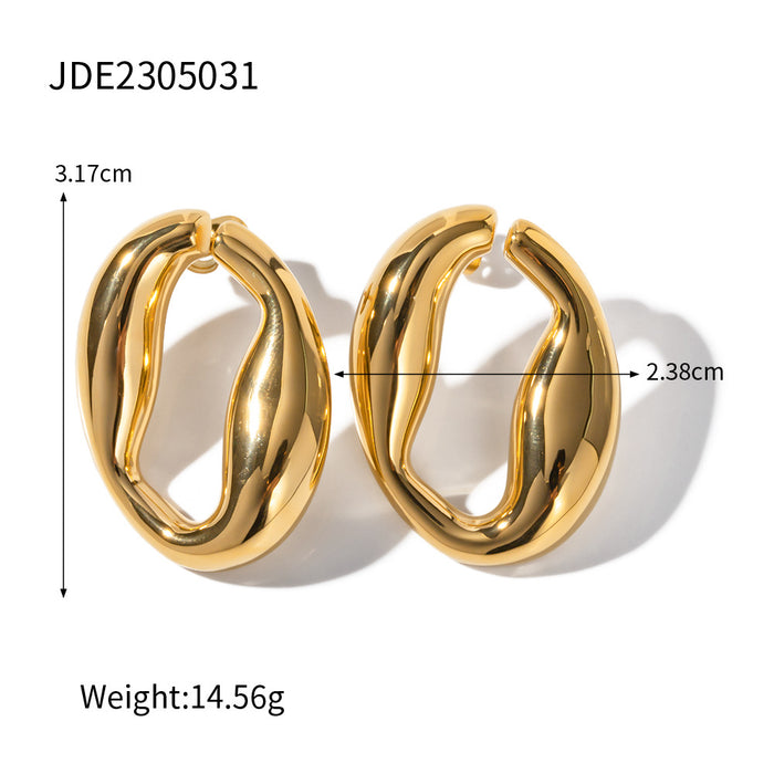 18K Gold Plated Stainless Steel O-Shape Irregular Hollow Stud Earrings - Tarnish-Resistant Jewelry