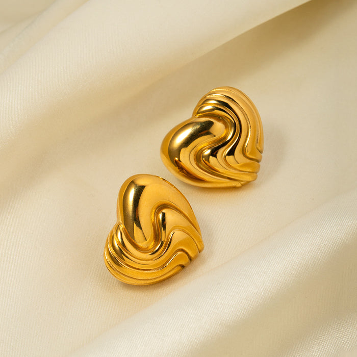 18K Gold Plated Stainless Steel Textured Heart Earrings - Unique Fashion Jewelry