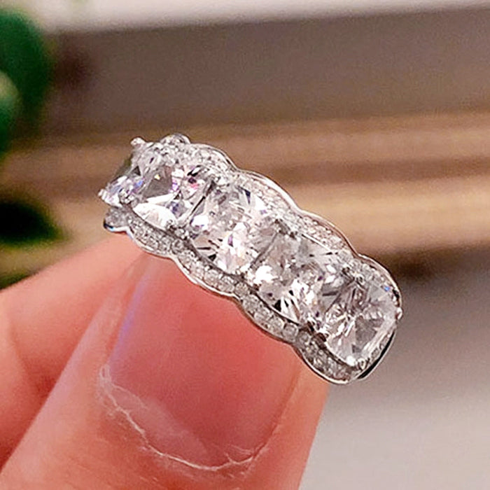 Geometric zircon ring for women, engagement and bride matching
