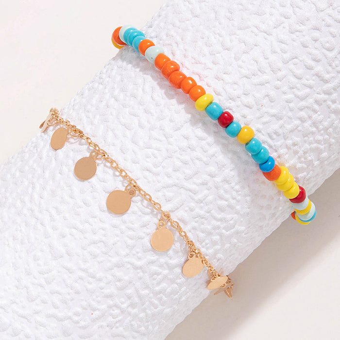 Colorful Beaded Teardrop Geometric Anklet Set - Amazon Fashion Foot Jewelry