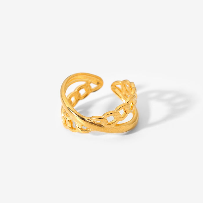 Trendy Double Chain Open Ring - 18K Gold Plated Stainless Steel