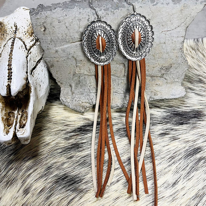 Vintage Ethnic Bohemian Tassel Earrings with Western Patchwork Design