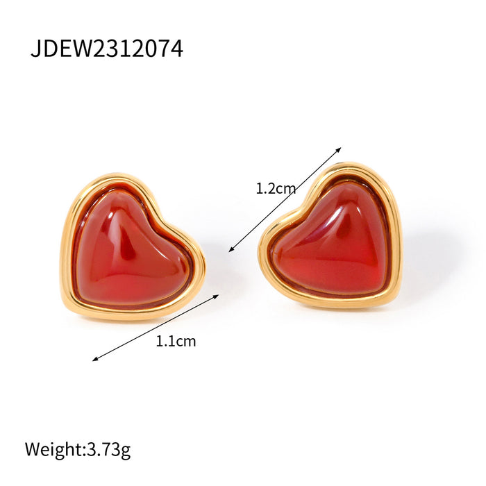 Pendientes de acero inoxidable chapados en oro de 18 quilates con forma de corazón rojo: joyería de moda para mujer