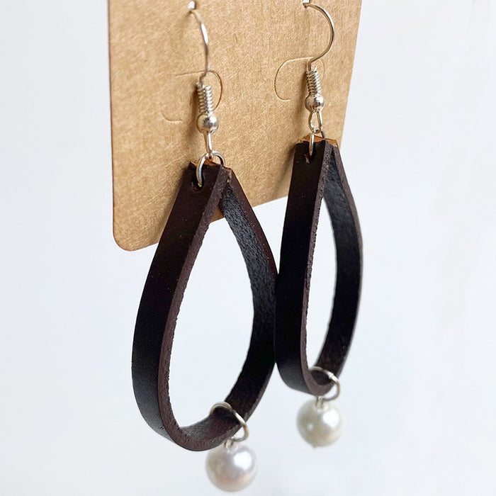 Vintage Leather Pearl Earrings with Retro Design