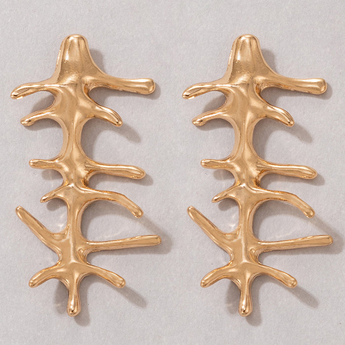 Personality exaggerated golden coral earrings geometric irregular earrings