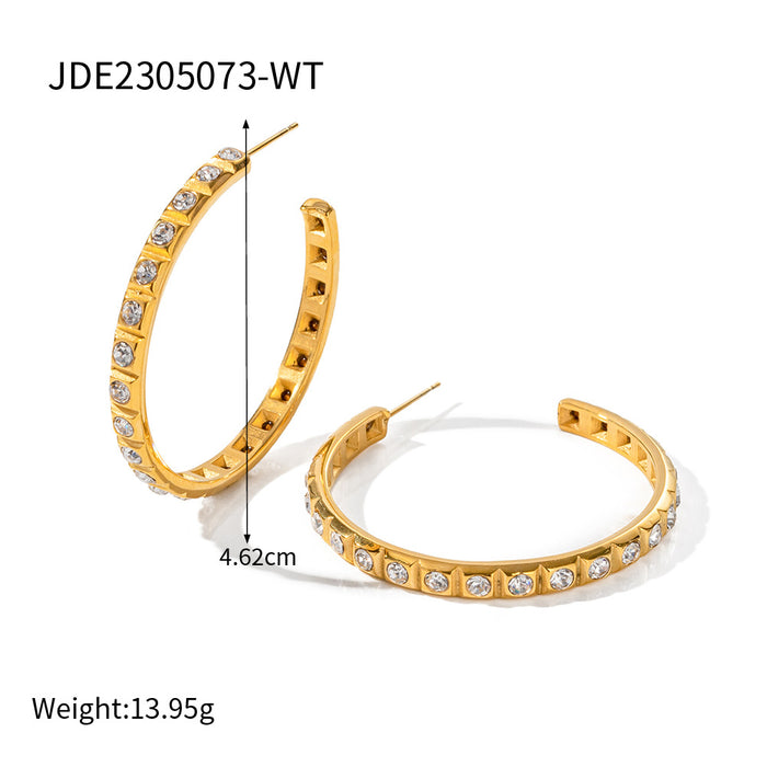 European High-End 18K Gold-Plated Stainless Steel C-Shaped Pearl Hoop Earrings - Fashionable Jewelry for Women