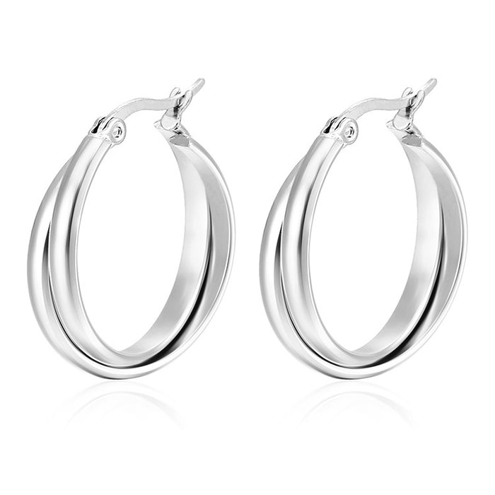 Spherical round 18K gold-plated two-tone stainless steel earrings, simple and fashionable earrings