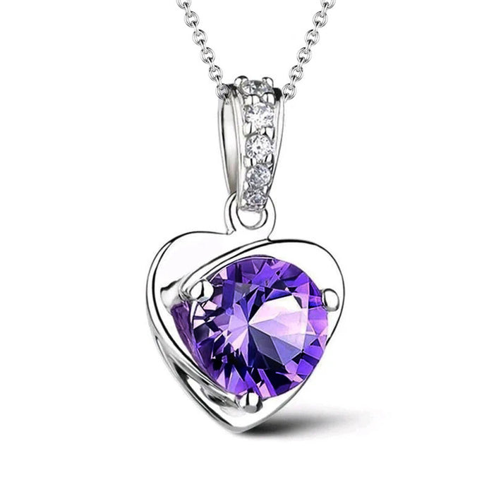 Purple crystal heart pendant necklace wedding anniversary gift