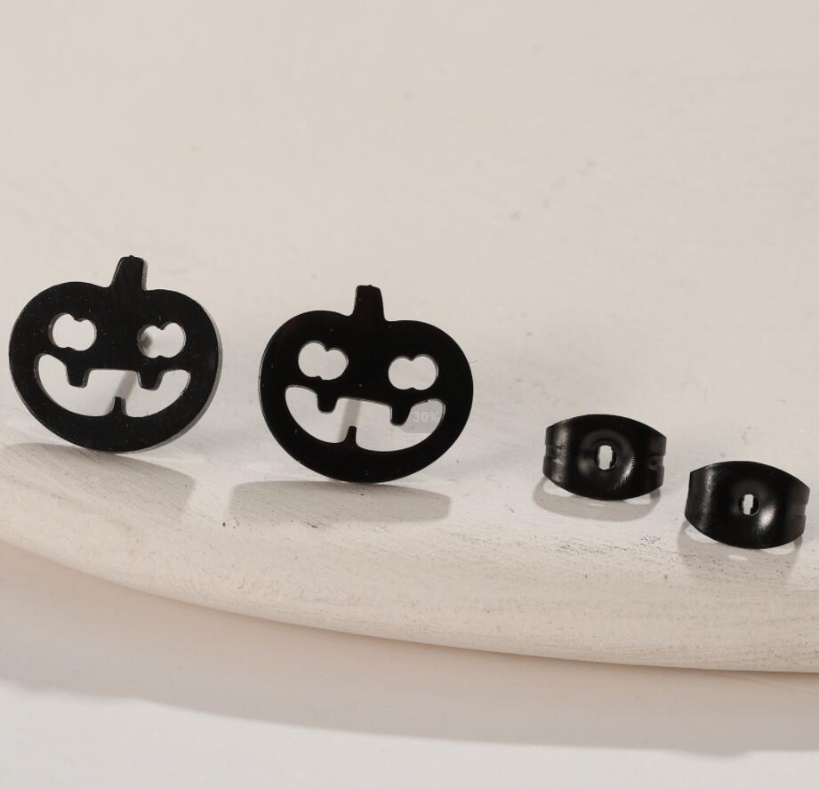 Pumpkin Face Stainless Steel Stud Earrings - Spooky Halloween Jewelry