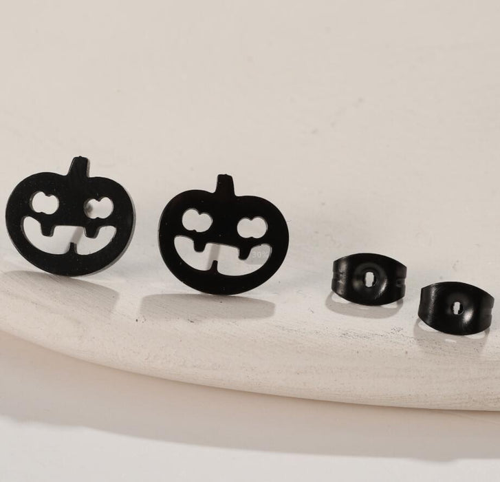 Pumpkin Face Stainless Steel Stud Earrings - Spooky Halloween Jewelry