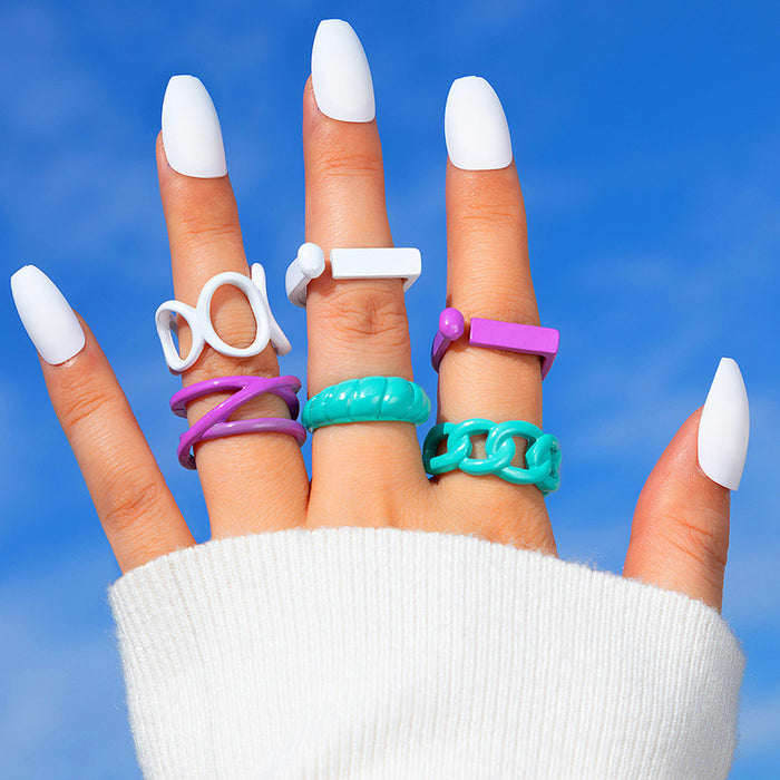 Multicolor spray paint irregular geometric ring set