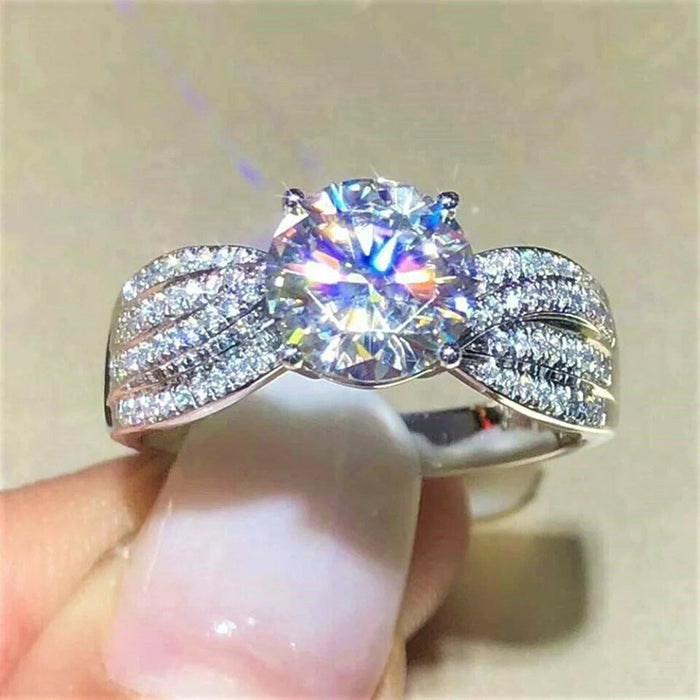 Anillo redondo de lujo para mujer, moderno anillo con brazo oscilante con diseño de cielo estrellado