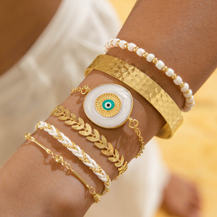 Bohemian Evil Eye Bracelet Set - Unique Diamond-Inlaid Jewelry