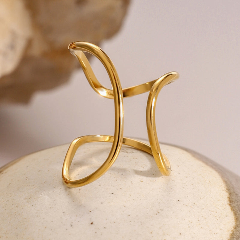 Anillo abierto de acero inoxidable chapado en oro de 18k