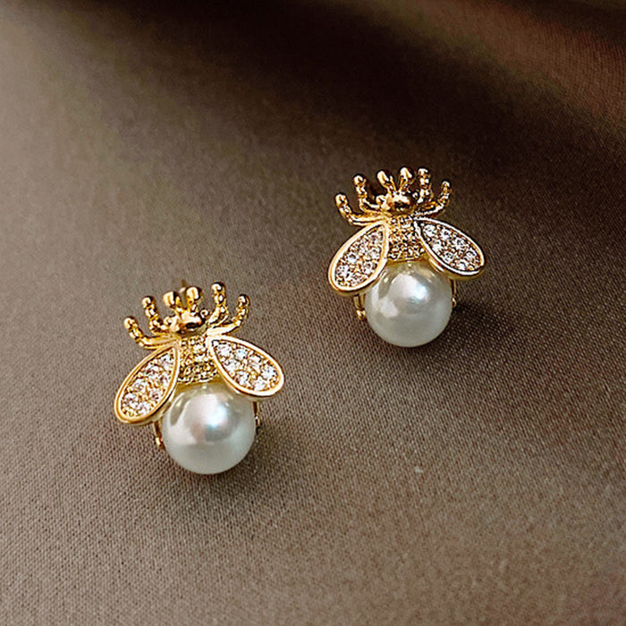 Bee imitation pearl earrings spring women's new style