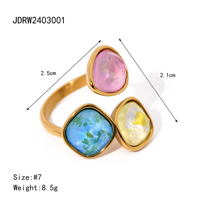 18K Gold Plated Stainless Steel Ring with Three-Color Zircon - Luxurious and Unique Design