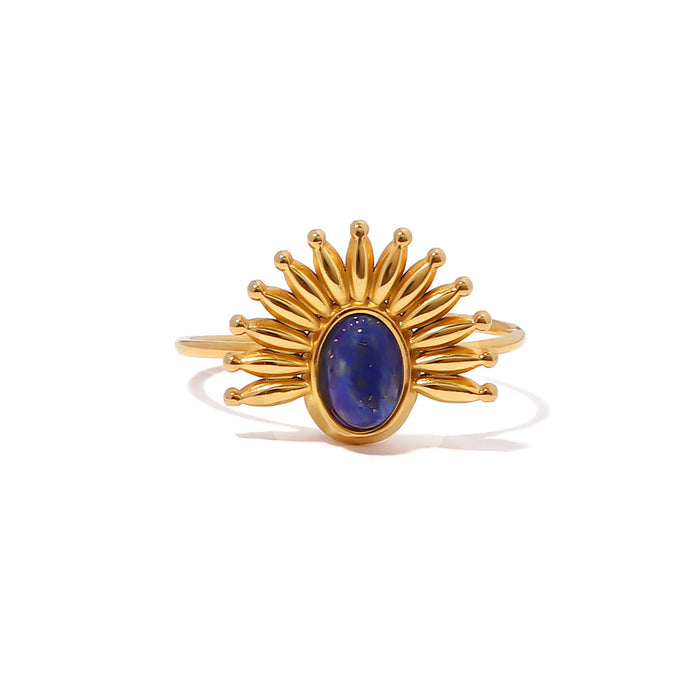 Anillo abierto de lapislázuli en acero inoxidable bañado en oro de 18 quilates: joyería elegante para mujer