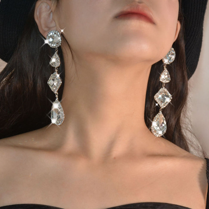 Waterdrop Rhinestone Earrings - Exaggerated Long Dangles for Evening Gowns