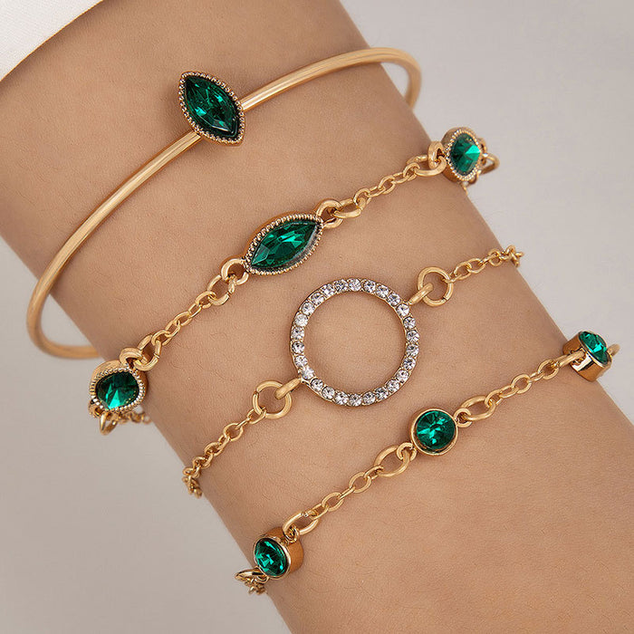 Nuevo conjunto de pulseras de esmeralda sintética: conjunto de cuatro piezas de joyería con cadena de diamantes geométricos