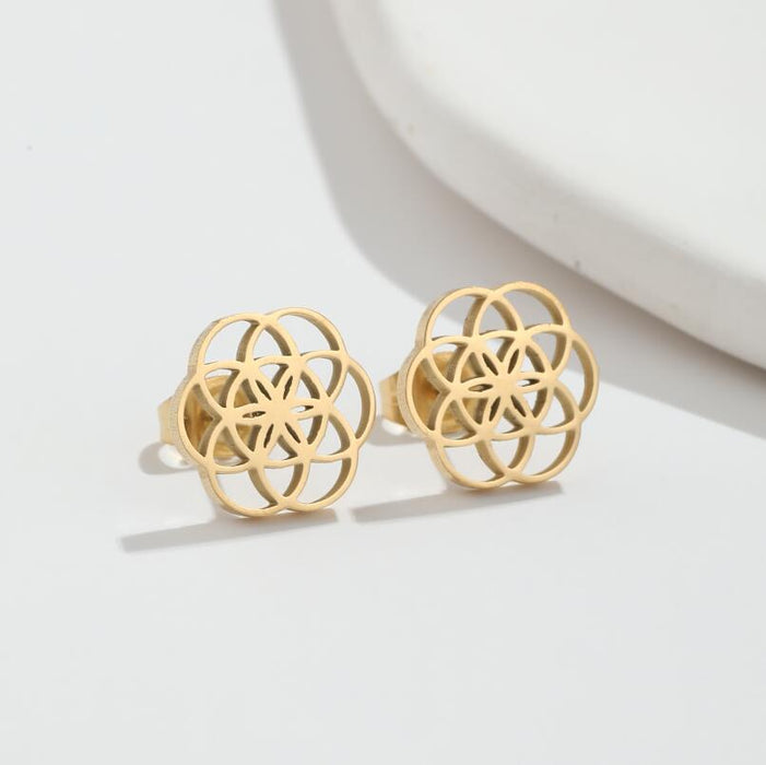 Pendientes de acero inoxidable con forma de flor geométrica: joyas elegantes y chic de acero inoxidable 316