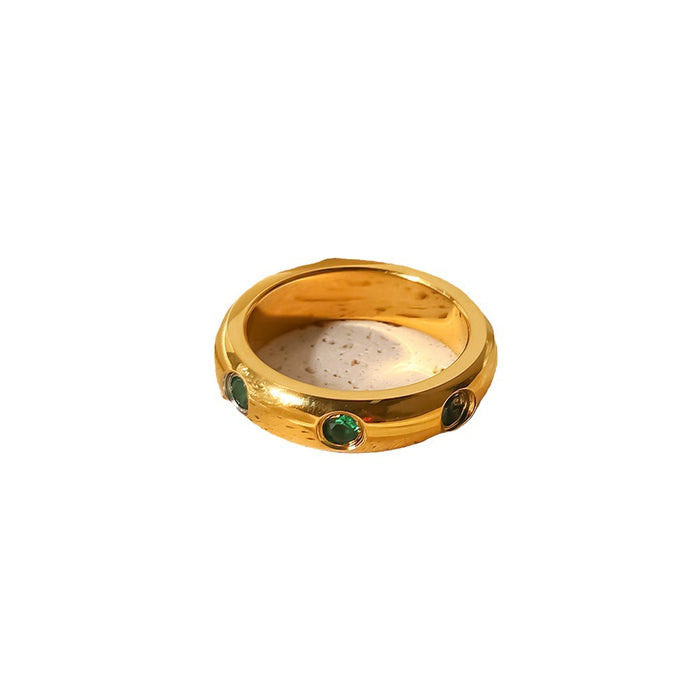 18K Gold Stainless Steel Asymmetric Wave Ring with Zircon Inlay