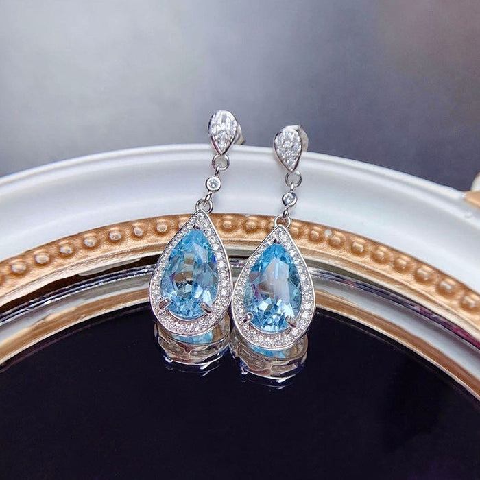 Colored Treasure Water Drop Sea Blue Zircon Earrings Mother's Day Gift