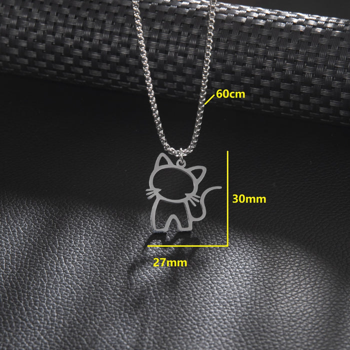 Cat pendant long necklace, Amazon stainless steel cartoon hollow clavicle chain female accessories