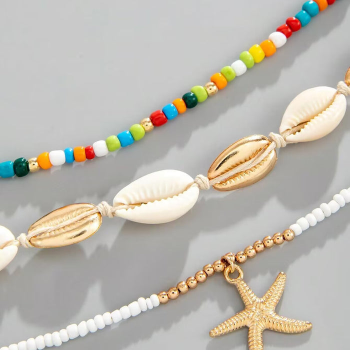 Collar de cintura con cuentas de arroz y conchas estilo playa, conjunto con colgante de estrella de mar