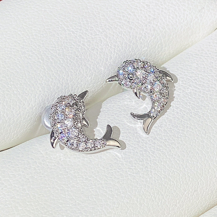 Dolphin earrings small zircon earrings for women