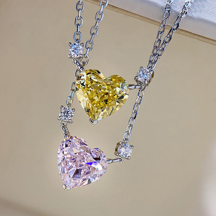 Heart-shaped pink zircon pendant autumn and winter sweater chain