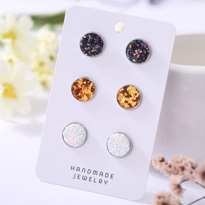 Halloween Earring Set - Three-Color Glitter Leather and Clay Studs