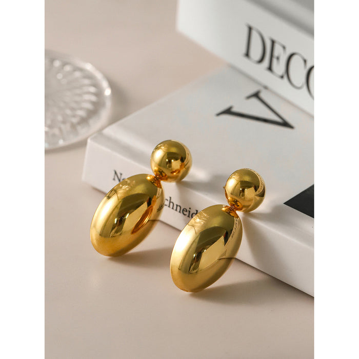 18K Gold Stainless Steel Oval Polished Earrings - Unique Geometric Titanium Steel Jewelry