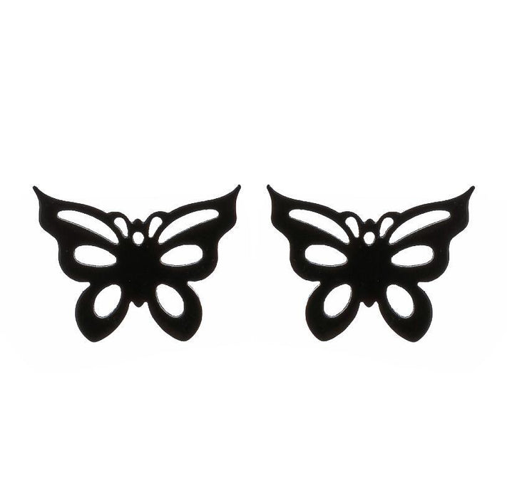 Butterfly earrings, double stainless steel female models small fresh hollow Korean style wings Yiwu small commodity wholesale