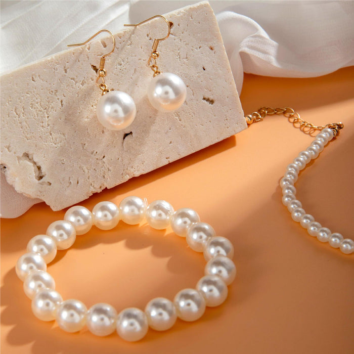 Elegant Pearl Necklace Set with Bracelet and Earrings - Four Pieces