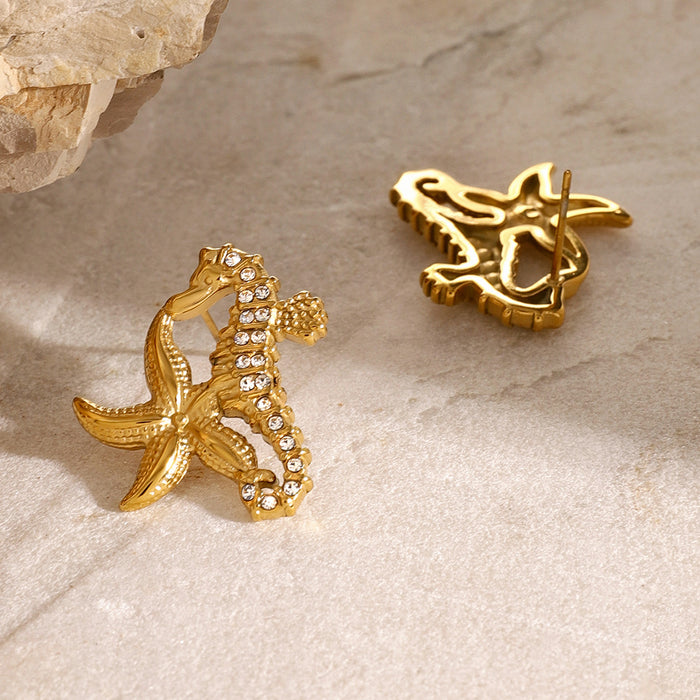 18K Gold Stainless Steel Ocean Star Earrings - High-End Titanium Steel Starfish Jewelry