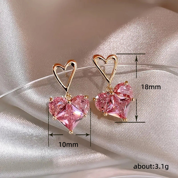 Pendientes de circonitas con forma de corazón rosa