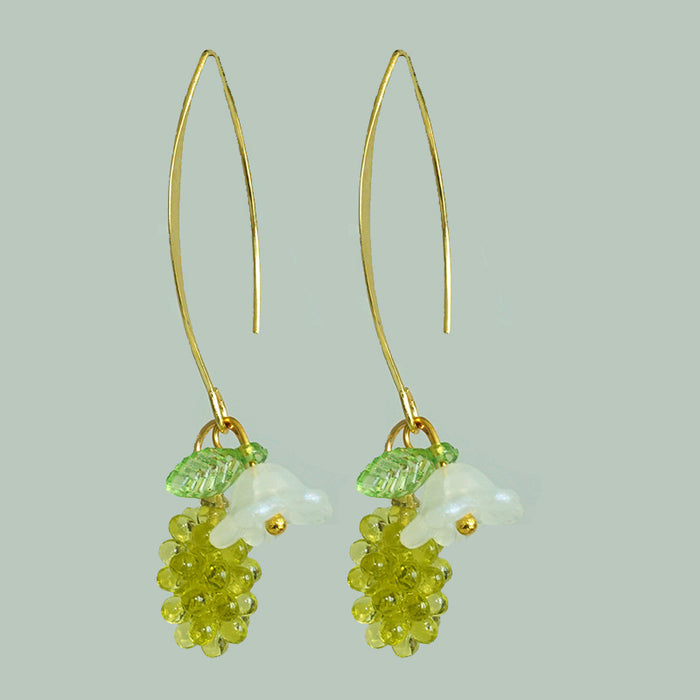 Summer Fruit Earrings with 3D Grapes, Strawberries, and Floral Resin Design