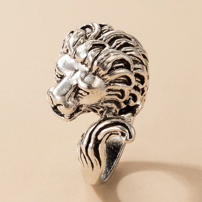 Lion head retro animal exaggerated ring