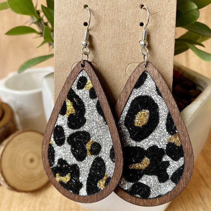 Wooden leopard print earrings