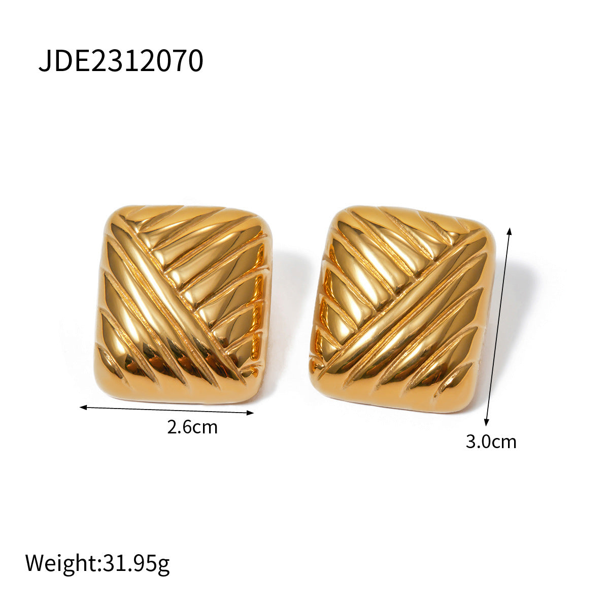 18K Gold Plated Stainless Steel Wave Pattern Stud Earrings - High-End Design Tarnish-Resistant Jewelry