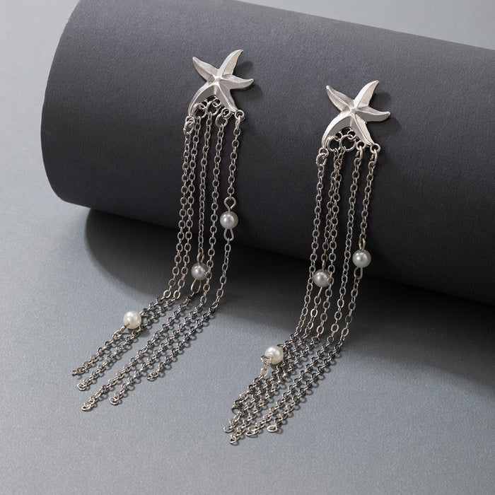 Star Pearl Tassel Earrings Exaggerated Chain Jellyfish Earrings