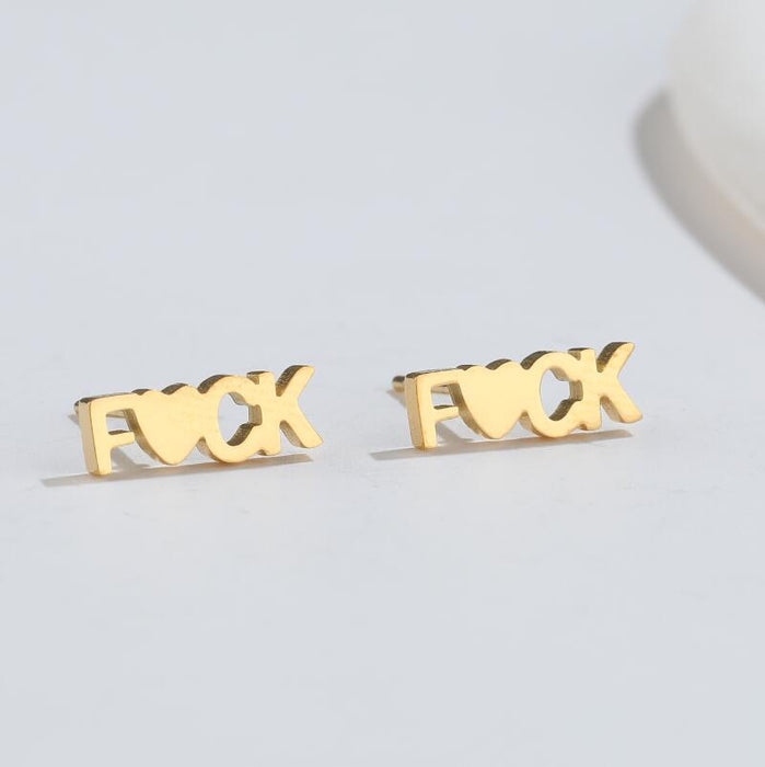 Pendientes de acero inoxidable con letras en forma de corazón: joyas retro divertidas y alegres