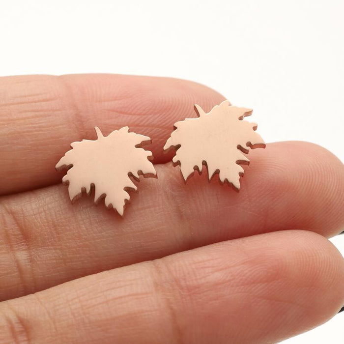 Maple Leaf Stainless Steel Stud Earrings - Simple and Elegant Vintage Jewelry