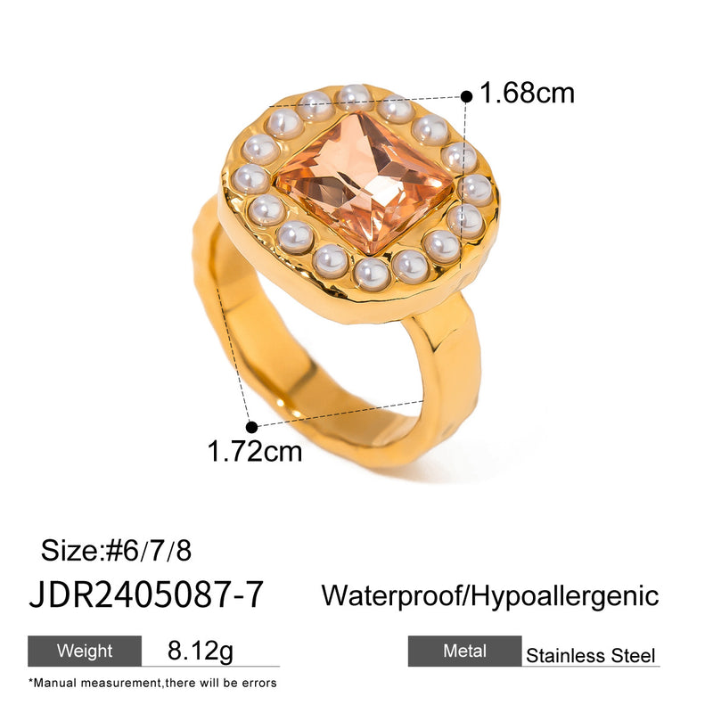 Stainless steel pearl exaggerated ring