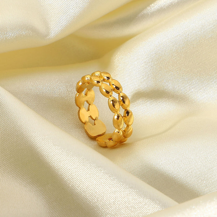 Elegant 18K Gold Plated Stainless Steel Ring with Hollow Patterns