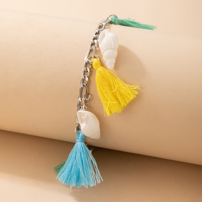 Bohemian Style Colorful Tassel Shell Beach Single Layer Anklet