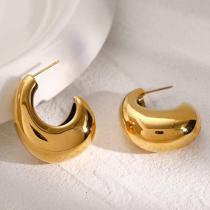 18K Gold Plated Stainless Steel C-Shape Earrings - Unique Irregular Design Titanium Steel Jewelry