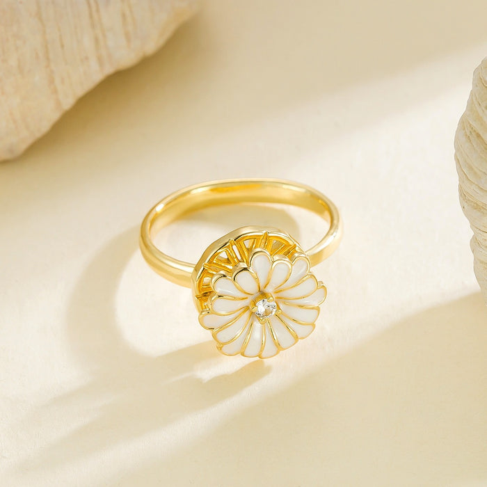 Wholesale copper micro-painted zircon white drip flower rotating ring
