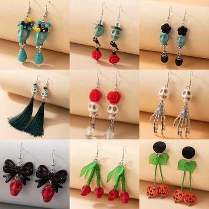 Halloween skull ear hook spray paint bow earrings